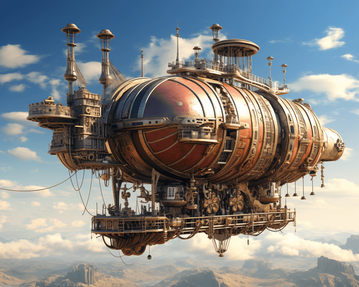 AI generated: A steampunk airship in CyberRenaissance style, with intricate gears and rusted metal surfaces --ar 5...