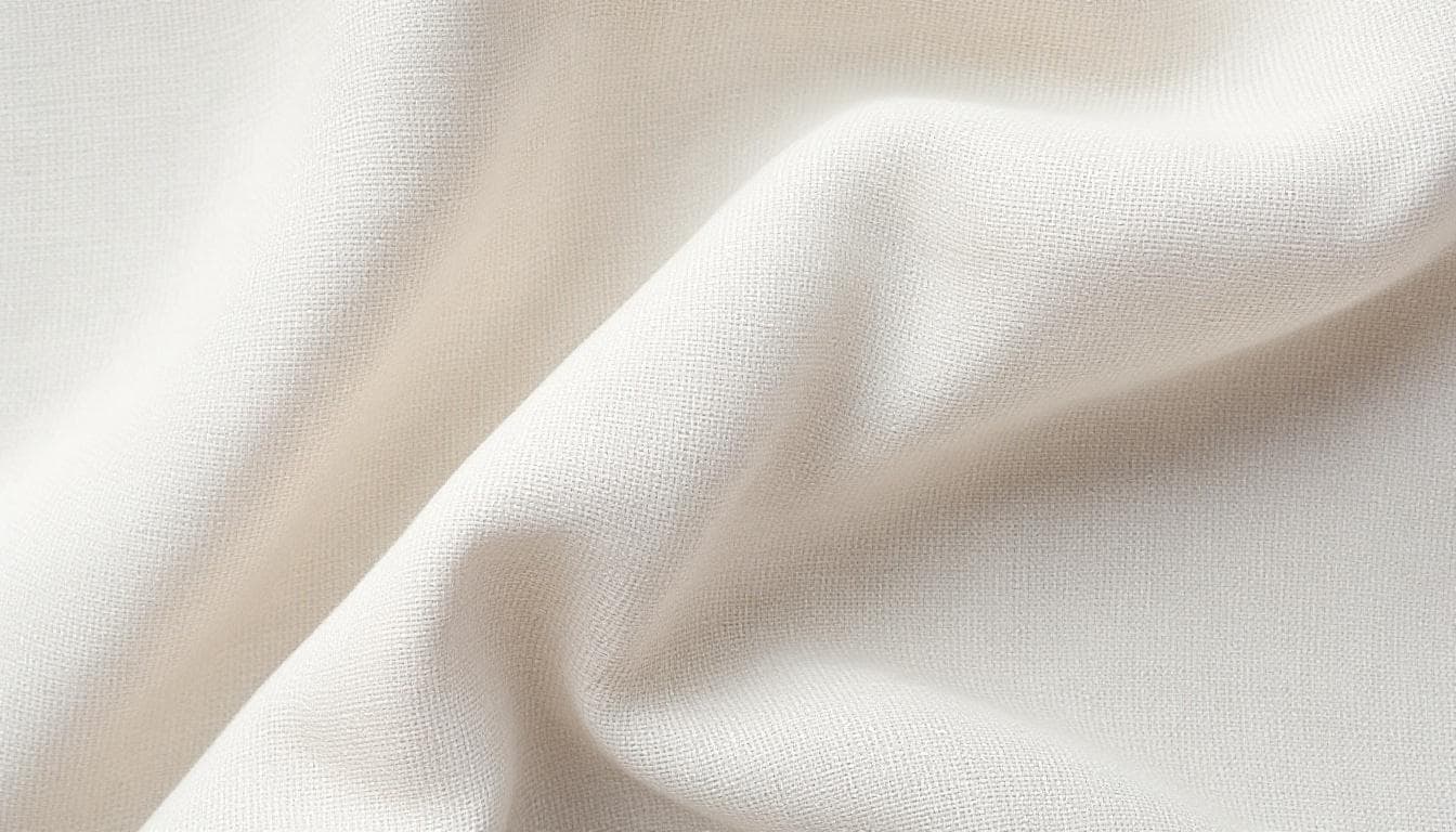 AI generated: Flat close-up of linen fabric made from flax — natural coarse weave, visible irregular fibers, soft ...