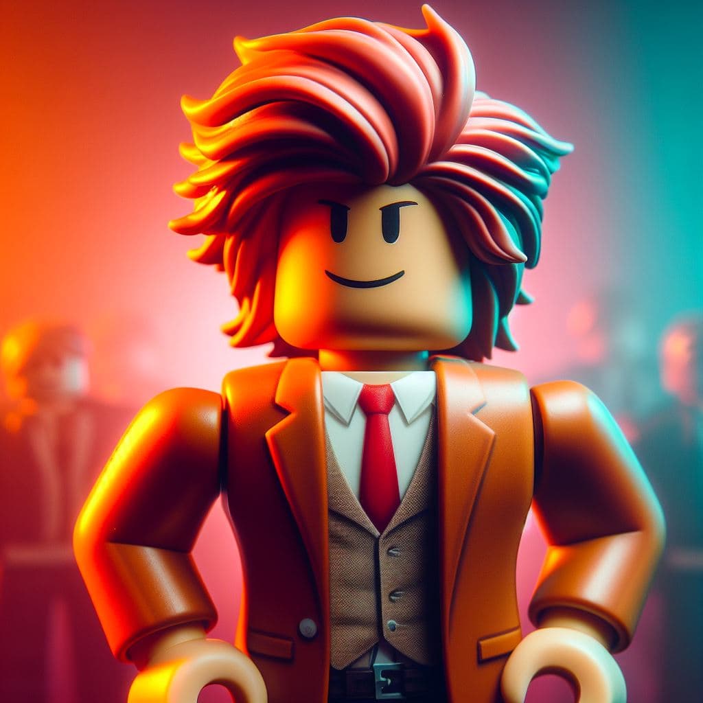 AI generated: mecro shot, roblox one character , artistic color variations, GF32-64mm f/4 lens, studio lights
