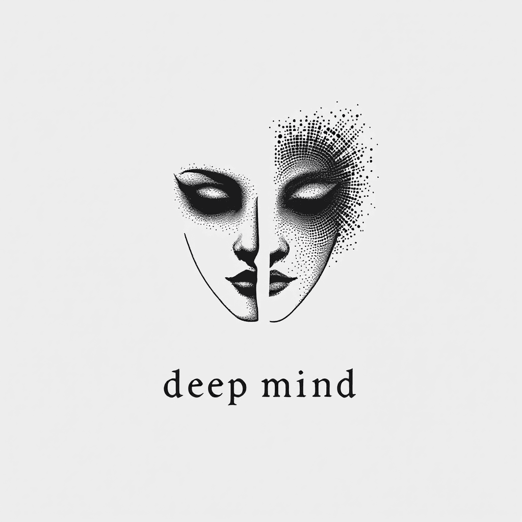 AI generated: A minimalist yet symbolic emblem design for “human moods and behaviors”. An abstract mask split into...