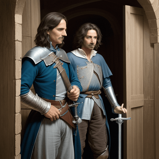 AI generated: D'Artagnan's father enters, holding an old sword.
