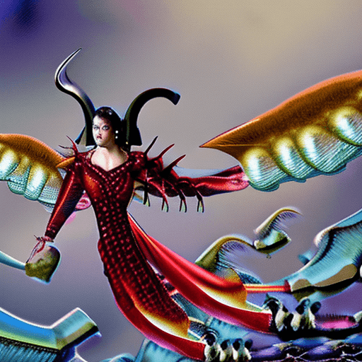 AI generated: fish like skin, Perfectly-centered photograph of a real life female ((demon)) with (big batwings) an...