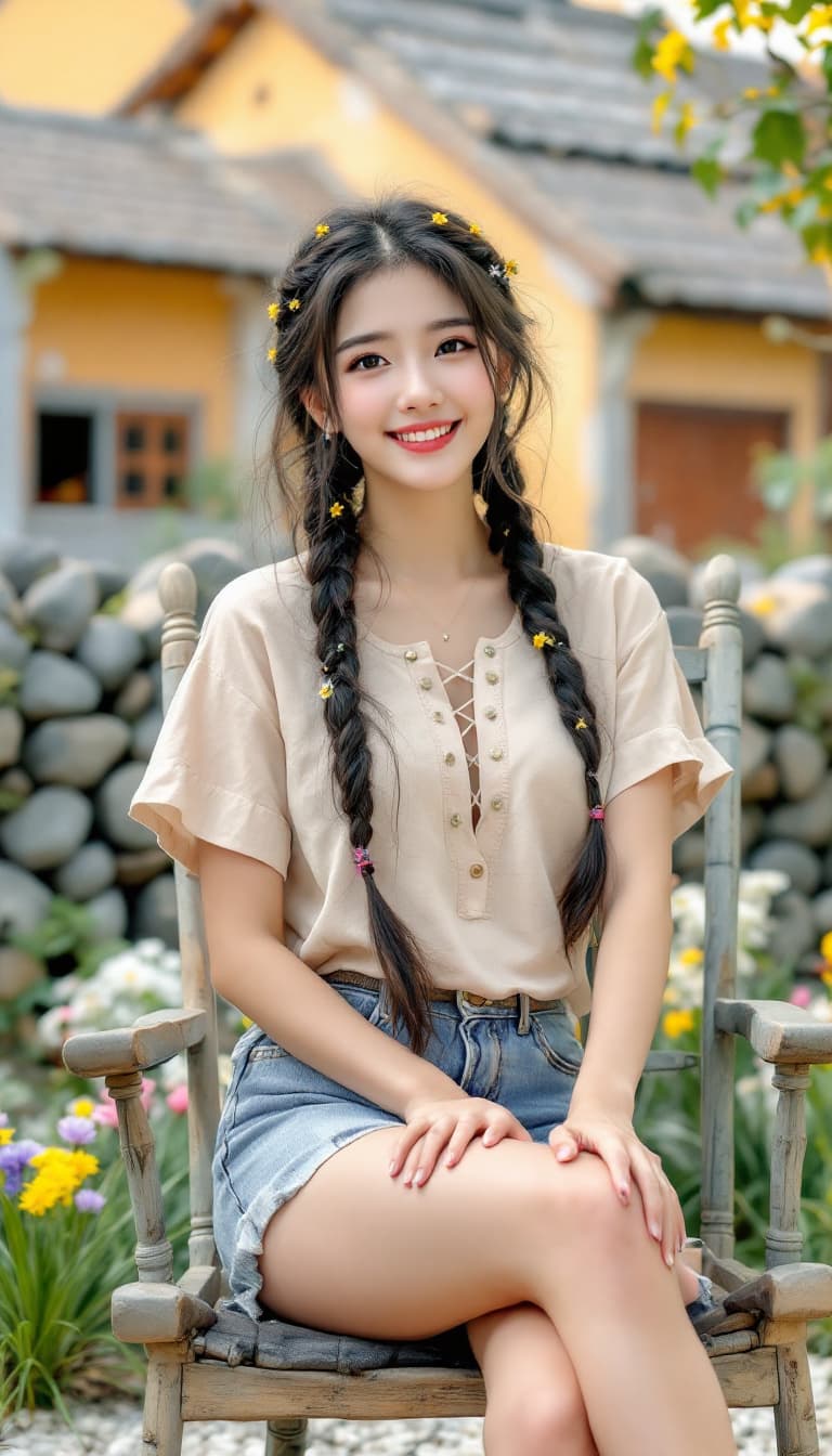 AI generated: A realistic photography style to vividly capture the details and atmosphere. An Eastern rural woman ...