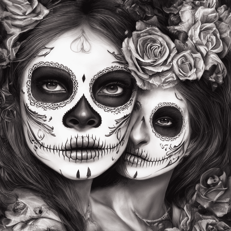 AI generated: beautiful woman with sugar skull face + Full HD render + immense detail + dramatic lighting + well l...