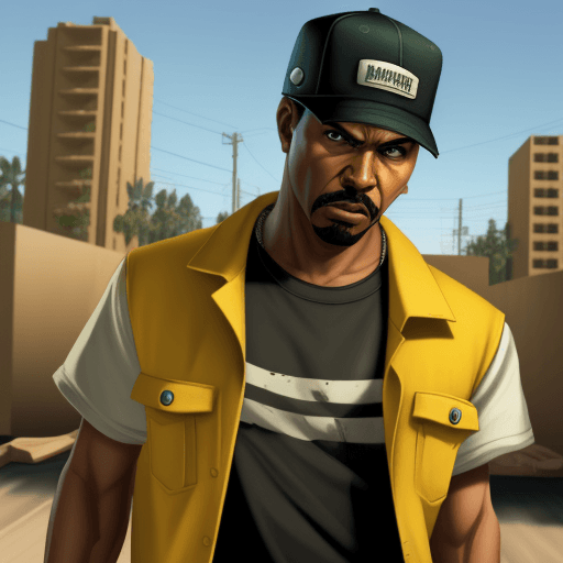 AI generated: the builder from GTA San Andreas cover in a realistic mode.