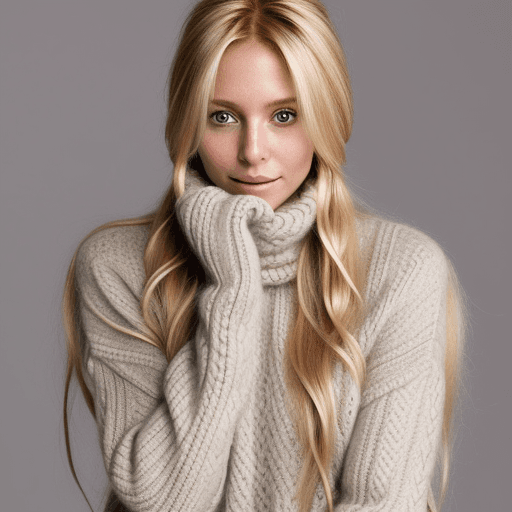 AI generated: blond woman with long crully hair spreading along his shoulders to the knee bundled up in a long hai...