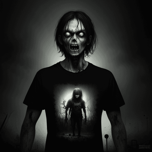 AI generated: zombie, t-shirt design, (gloomy illumination, insane, stunning, dramatic, completed artwork, HQ:1.1)...