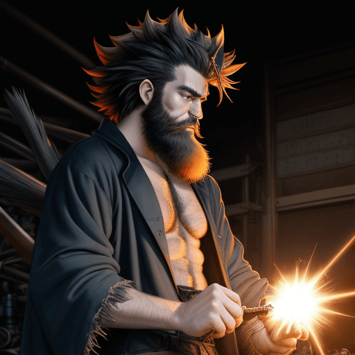 AI generated: studio trigger style, anime, face-on, high quality, solo focus, dramatic lighting, punk wizard, moun...