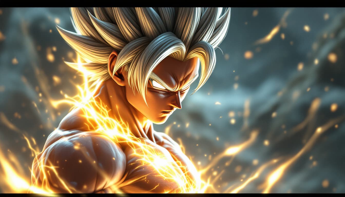 AI generated: "Goku Ultra Instinct, silver hair with glowing aura, ultra-realistic muscles, 8K, cinematic lighting...