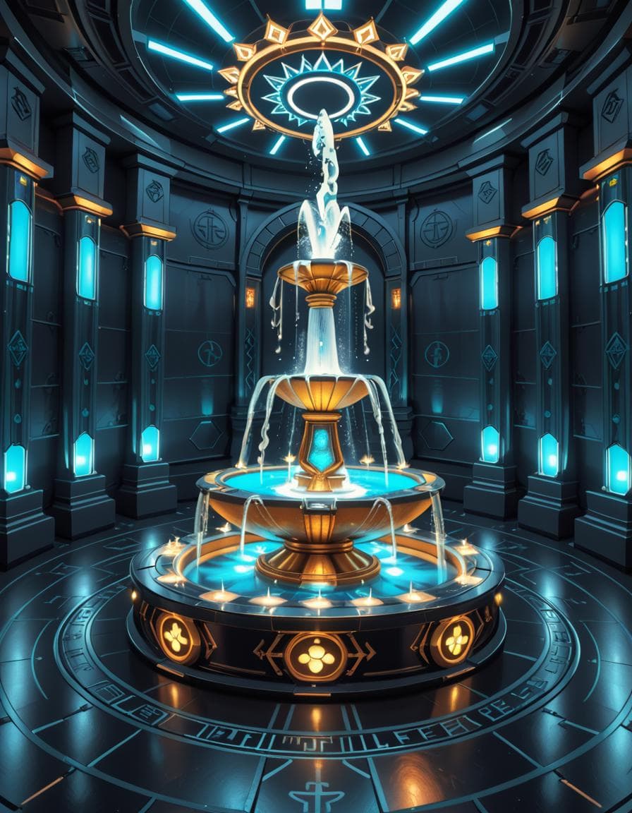 high-tech alien temple fountain pony