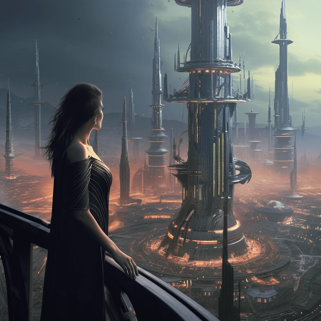 AI generated: city, future, sci-fi, y Edmund Blair Leighton, Brom, Charlie Bowater, faces by Tom Bagshaw, Sargent,...