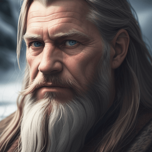 AI generated: A close up picture of a s very old man with long hair and a beard, by Johannes Sveinsson Kjarval, dy...