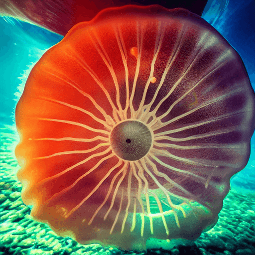 AI generated: Raw, masterpiece, perfectly centered, symmetrical, under water macro shot of a glowing jellyfish, co...