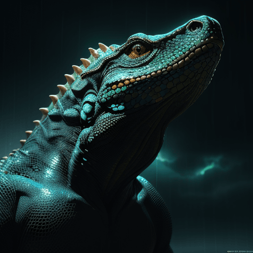 AI generated: Body oil painting of a beautiful (A big lizard: 1. 1), beautiful face, big fin, very detailed, float...