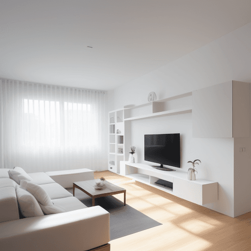 AI generated: arquitectura minimalista, vegetacion, color blanco, de un solo nivel, ventanas amplias, espacios de ...