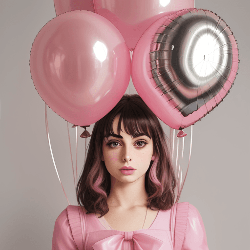 AI generated: charli d amelio, realistic holding pink balloons