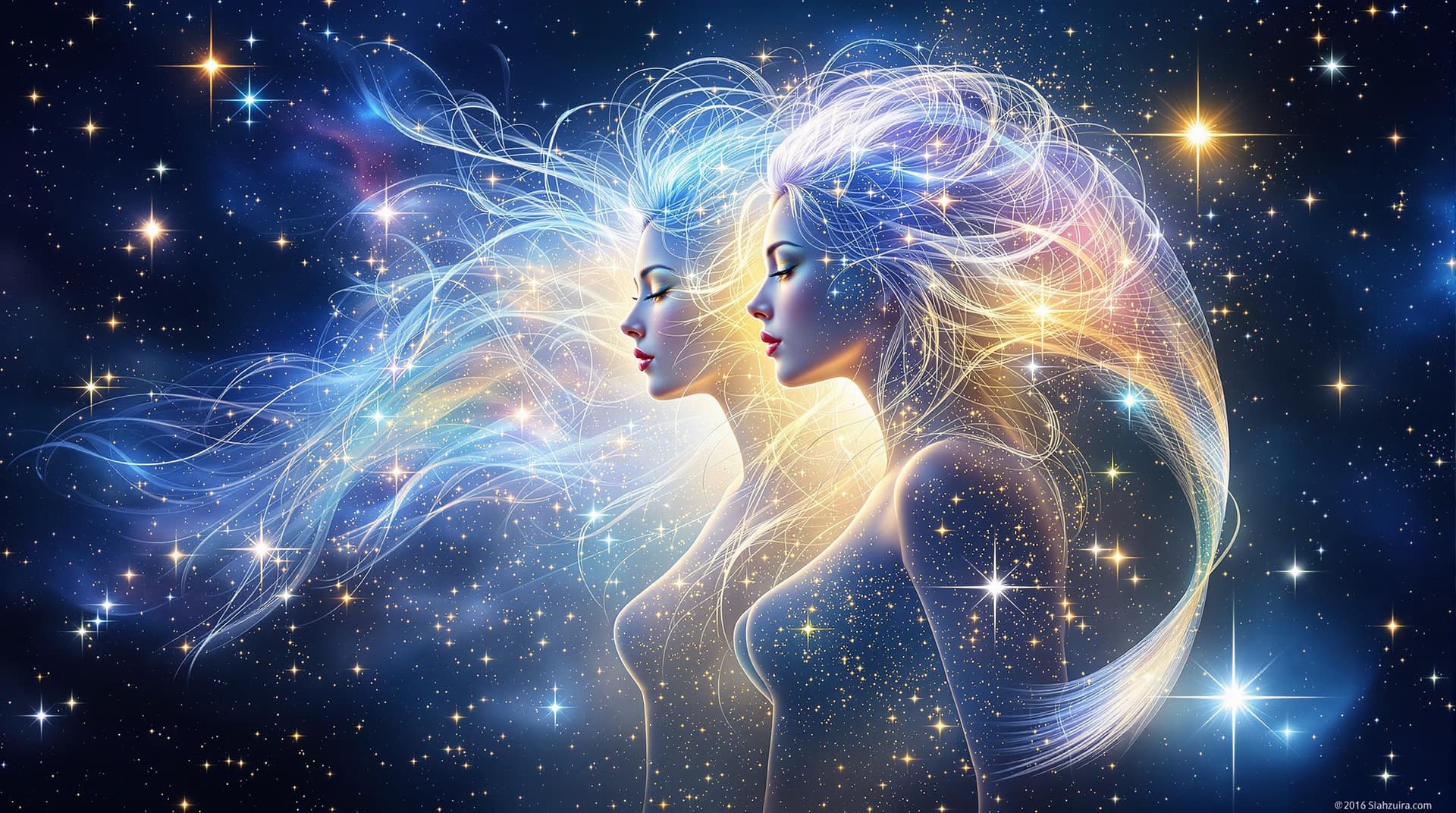 AI generated:  This digital is an image into an image duplicated artwork features a celestial zodiac theme with  e...