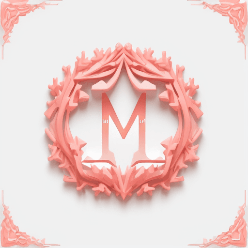 AI generated: create a High resolution modern and elegant logo in the shape of M with coral hair and wearing coral...