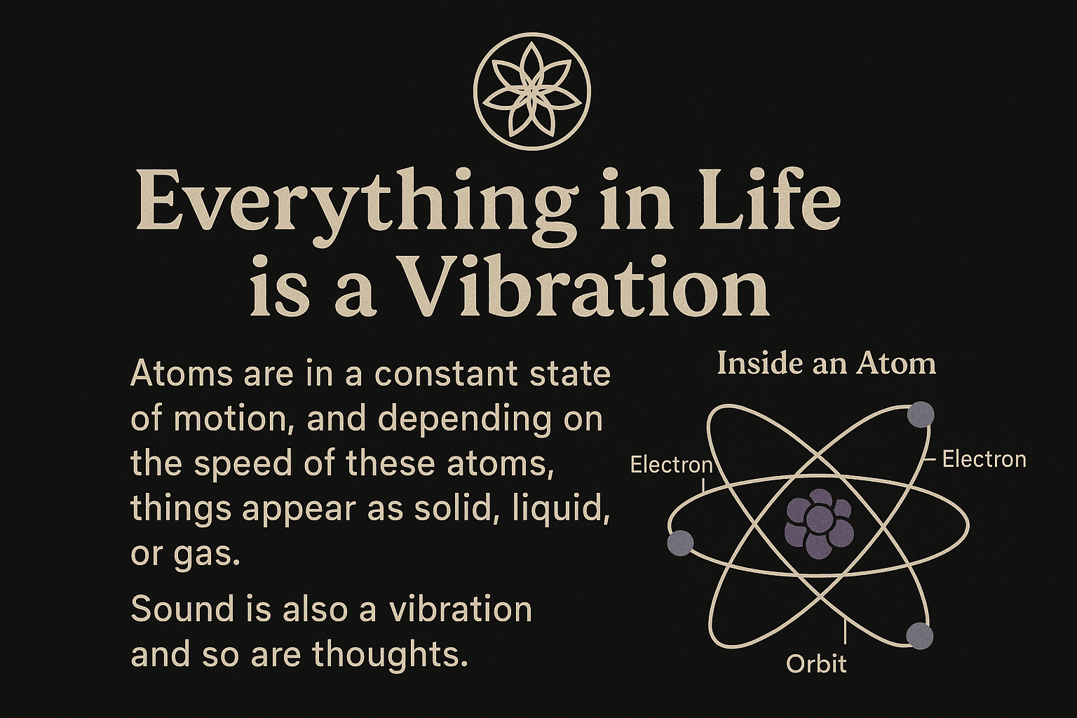 AI generated: a graphic with a central message that reads: "Everything in Life is a Vibration".

Below this, the...