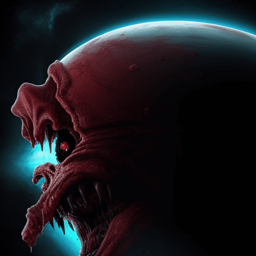 AI generated:  high quality foto of a bloody monster from energy, in space,  8k, horror, fear,