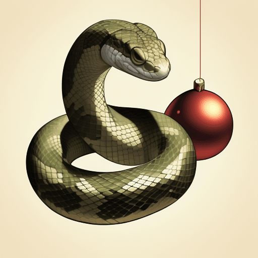 AI generated: drawing of a snake with a Christmas ball