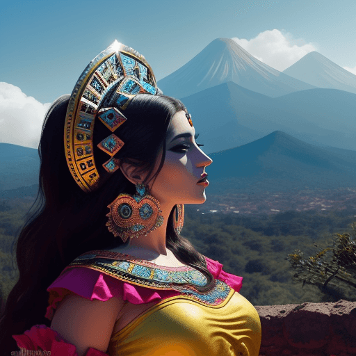 AI generated: princesa azteca hermosa muerta boca arriba sobre una montaña vista de perfil
