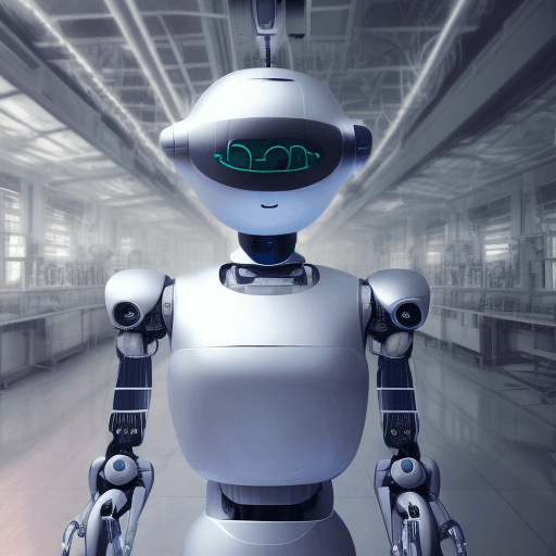 AI generated: A man standing in forefront looking happy wearing white shirt , holograms around him, a humanoid rob...