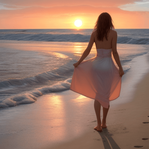 AI generated: Jeune femme qui court sur une plage durant le coucher de soleil