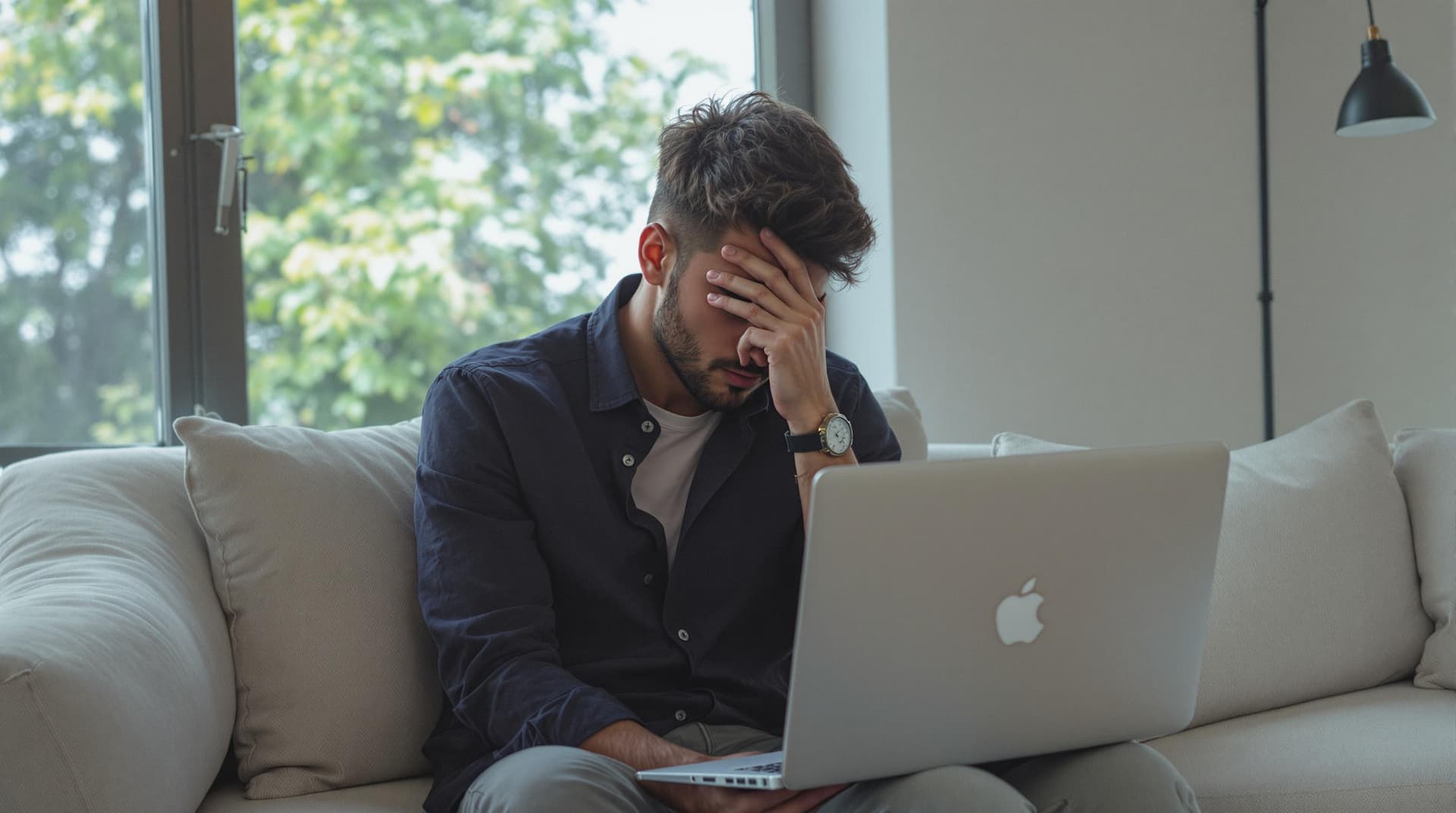 AI generated: alone man and sad with laptop