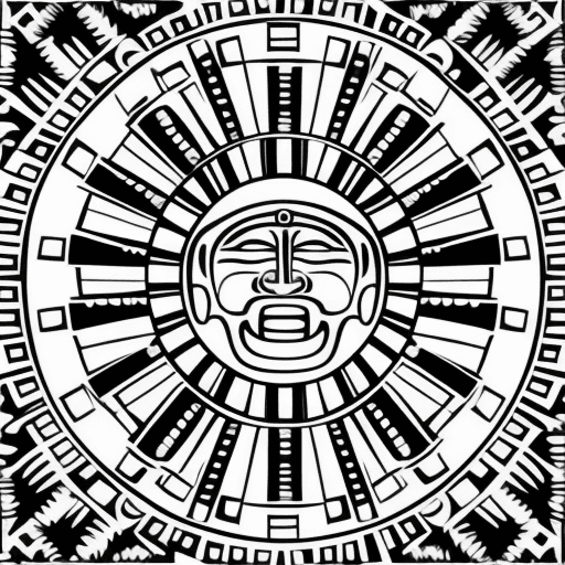 AI generated: aztec stone art, the sun is painted on white background. It is hand drawn, very simple and minimalis...