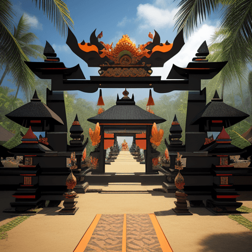 AI generated: Nyepi day in Bali with 3D Illustration and animation of Hindu gate in the middle of the event, with ...