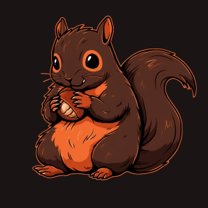 AI generated: Curious Squirrel Monster nibbling, tshirt vector, Carbon Fiber illustration, brown background --niji...