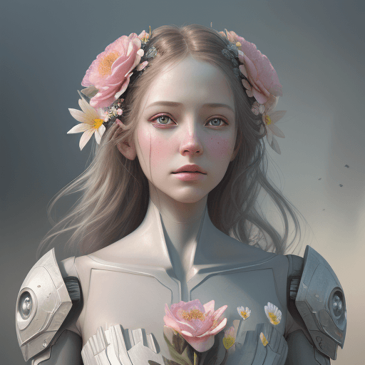 AI generated: concept a dreamlike, hyperrealistic, 8k cyborg flower  girl  | , . digital artwork, illustrative, pa...