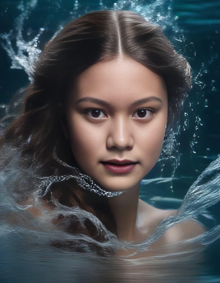 AI generated: A mesmerizing portrait of a woman with an everlasting serenity on her face. Her long, wavy hair is a...