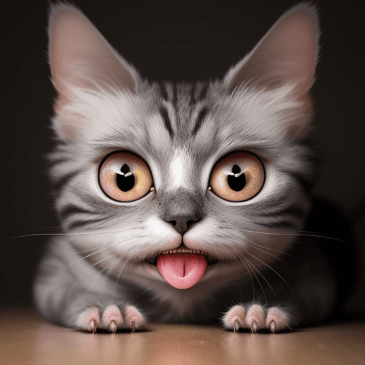 AI generated: a beautiful but ugly cat with a single tooth sticking out of its closed mouth with big, round eyes t...