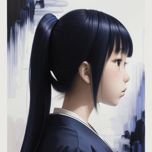 AI generated: a beautiful picture of a japanese young girl with pink style of monochromatic paintings, dark sky-bl...