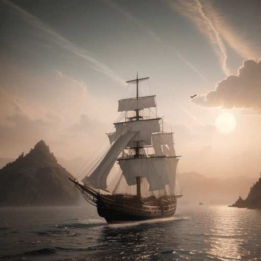AI generated: Photo of a ultra realistic sailing ship, dramatic light, pale sunrise, cinematic lighting, battered,...