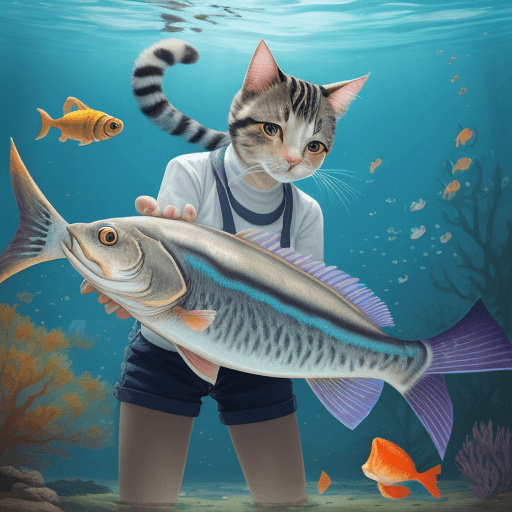 AI generated: a cat and fish 