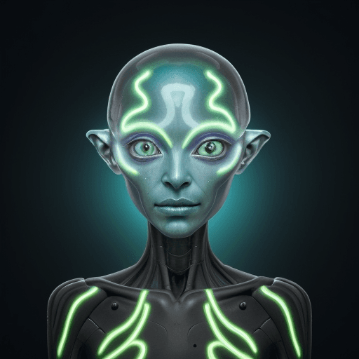 AI generated: humanoid alien portrait with luminescent skin, resembling a creature from a bioluminescent forest, h...