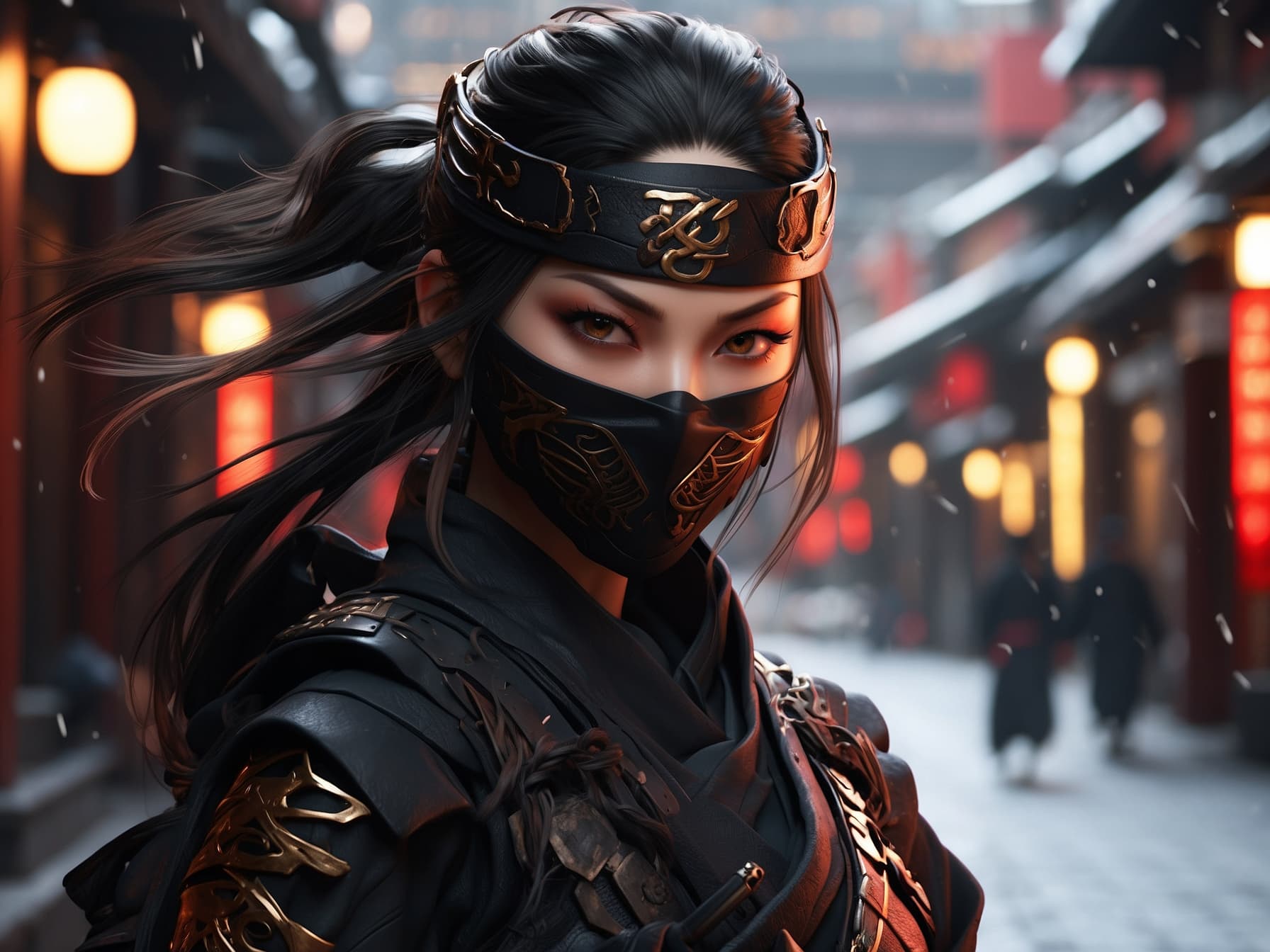 AI generated: a warrior ninja wearing a black mask and a black outfit, a character portrait of Yi Jaegwan, present...