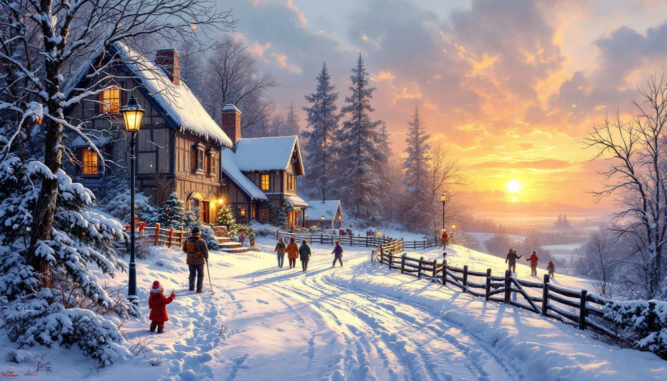 AI generated: A beautiful winter landscape, joyful Christmas and holiday activities, a snowy rural setting in the ...