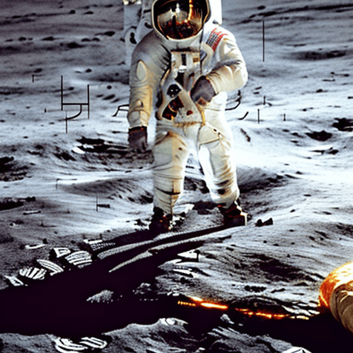 AI generated: Neil Armstrong on the moon's surface, Space exploration style, Astronomical and Adventurous mood, Lu...