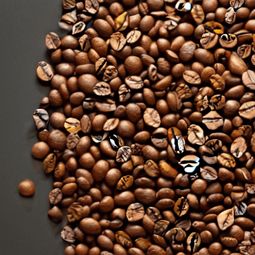 AI generated: roasted coffee beans over a table, orange background, Canon EOS Rebel SL2, EF100mm, f/2.8L, Macro IS...