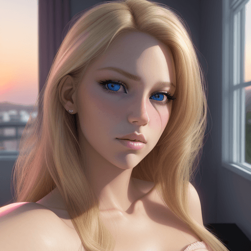 AI generated: A selfie portrait of a beautiful blond girl, dark blonde hair ((chanel style)) with pink highligts. ...