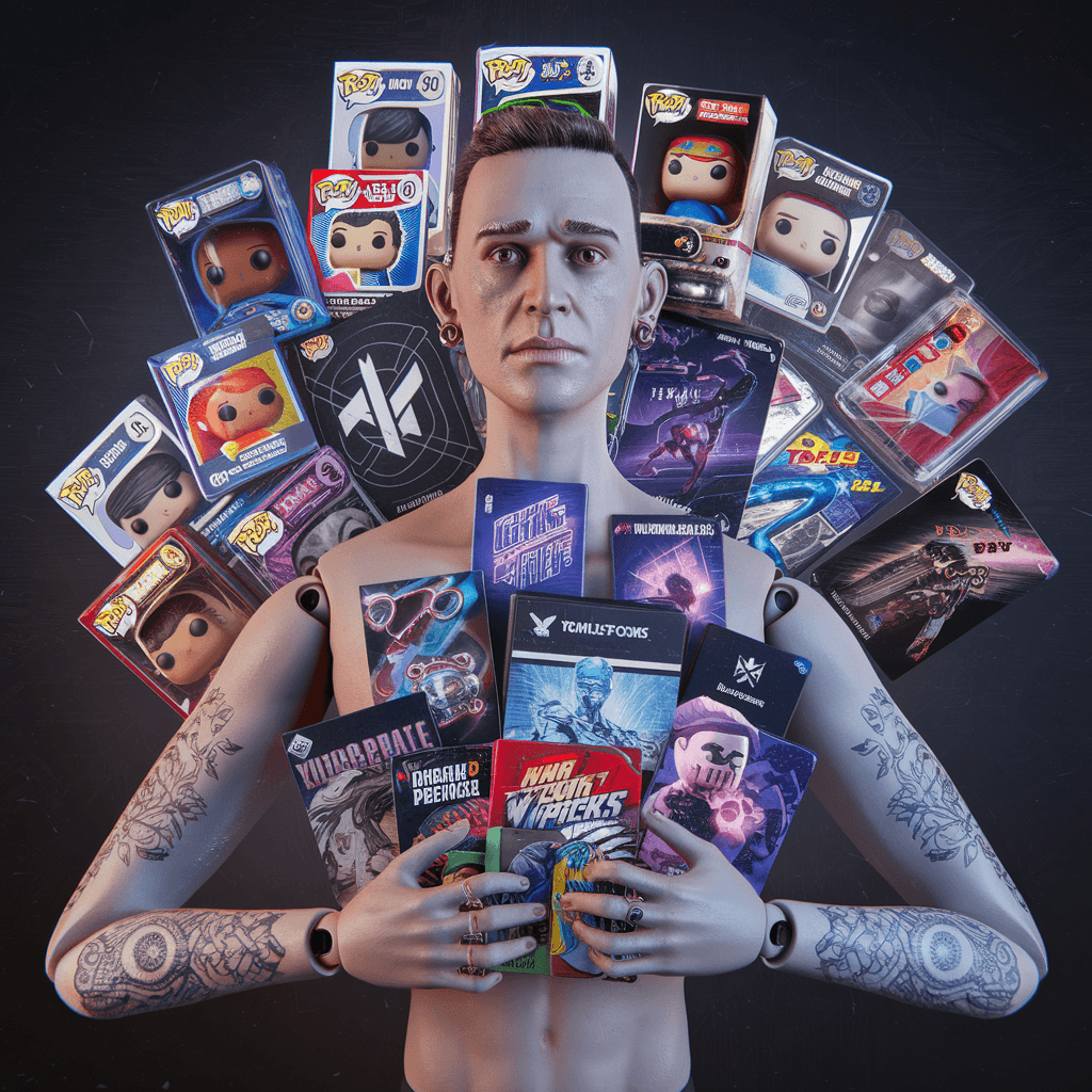 AI generated: Photo for a company logo, company is involved with trading cards, funko pops, diecast cars, action f...