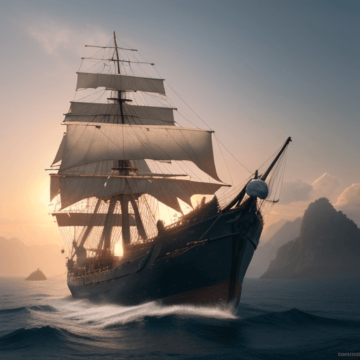 AI generated: Photo of a ultra realistic sailing ship, dramatic light, pale sunrise, cinematic lighting, battered,...