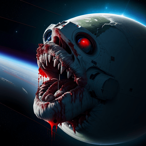 AI generated:  high quality foto of a bloody monster from energy, in space,  8k, big clows, lange zunge, 