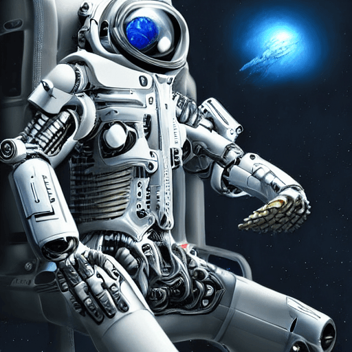 AI generated: cyborg in an exoskeleton, realistic photo, futuristics, detailed study of an alien suit, futuristic ...