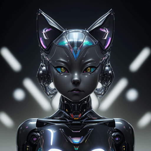 AI generated: front shot of a cute kitten!!!! character, polished, glossy, holographic crystals, bionic futurism, ...