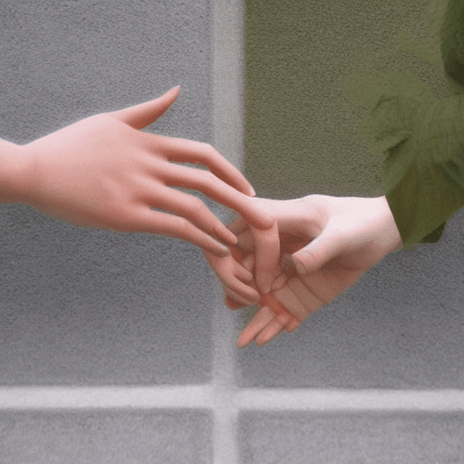 AI generated: Hyper realistic touching hands, one human and the other one robotic eye level exterior photo of a mi...